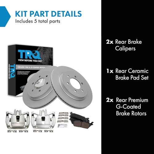 Image of TRQ Rear Brake Pad and Rotor Set Ceramic G Coated Rotors Calipers Compatible with 2018 Ford F-150