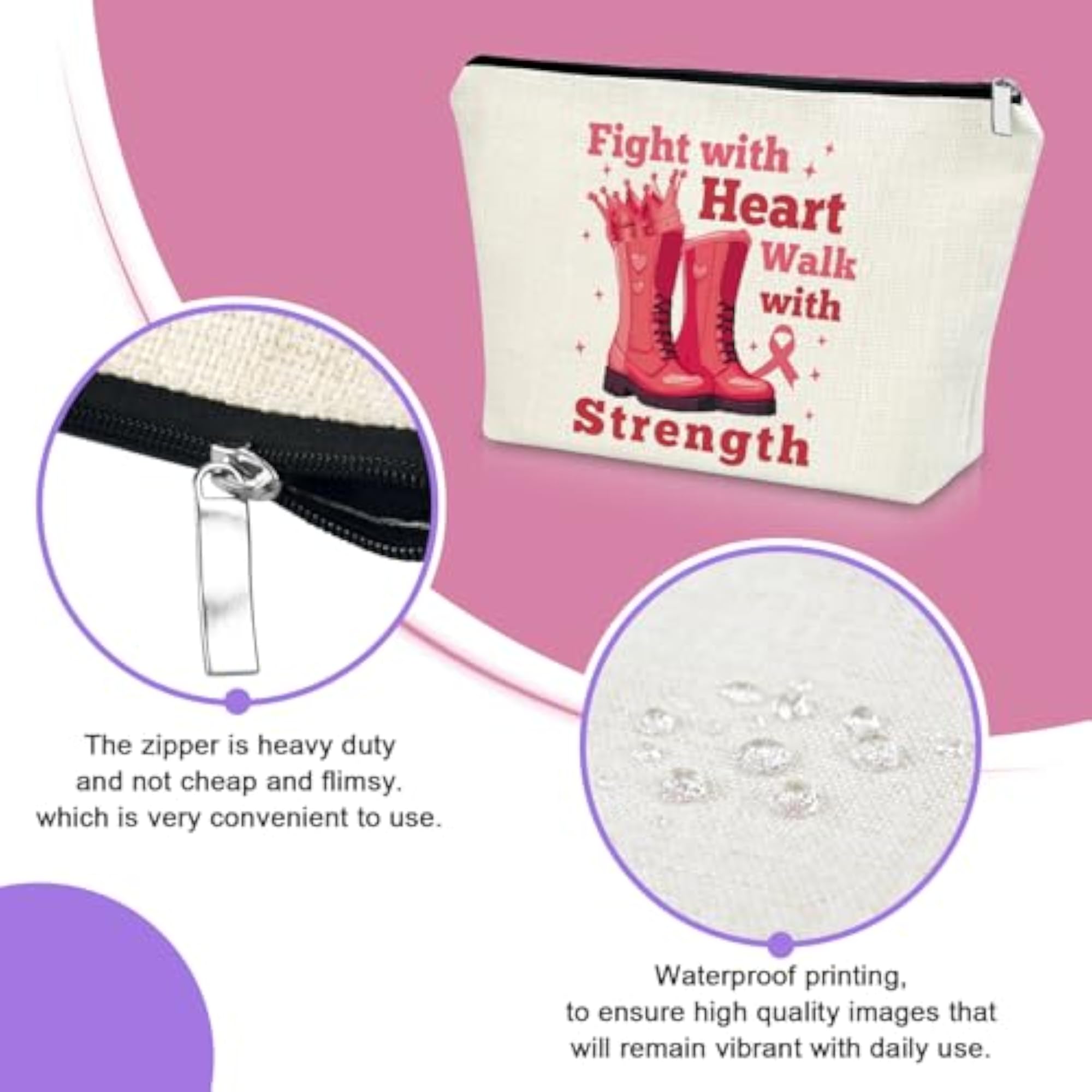 Breast Cancer Awareness Makeup Bag for Women