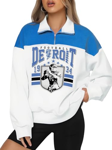 LUKYCILD Football Sweatshirts for Women Quarter Zip Pullover Game Day Shirt