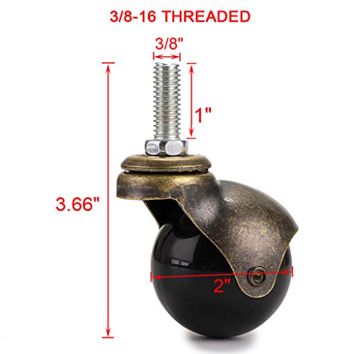 Skelang 2" Threaded Stem Caster, 3/8"-16×1" Stem Ball Caster Wheels, Antique Swivel Wheel, Replacement For Old Chairs, Furniture, Cart, Pack Of 4 #TOP2