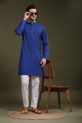 Image of SKAVIJ Men's Pure Cotton Solid Kurta Pajama Set Round Neck Casual Yoga Dress