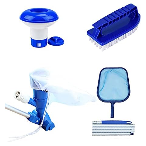 ANLEM Pool Maintenance Kit Swimmer Pool Skimmer Set Kit Pool Vacuum Cleaner with Pool Leaf Skimmer Net, Pool Vacuum Cleaner, Floating Chlorine Dispenser, Pool Brush for Swimming Pools Ponds Spas Cover