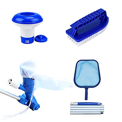 ANLEM Pool Maintenance Kit Swimmer Pool Skimmer Set Kit Pool Vacuum Cleaner with Pool Leaf Skimmer Net, Pool Vacuum Cleaner, Floating Chlorine Dispenser, Pool Brush for Swimming Pools Ponds Spas