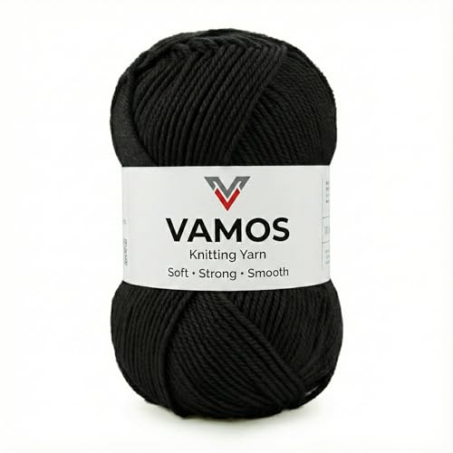 Image of VAMOS Acrylic Hand Knitting & Crochet Yarn - 100g Ball, 4 ply Soft Yarn for Knitting Sweaters, Scarves, Hats, Amigurumi, Babywear & DIY Crafts (Jet Black)