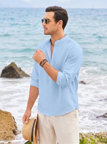Image of ROYALSCOUT Men's Short Kurta | Solid Mandarin Collar Full Sleeve Pullover Style Kurta | Regular Fit Casual Ethnic Wear for Men