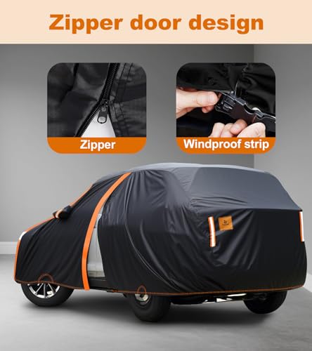 Image of Car Cover Waterproof All Weather for SUV Automobiles UV Protection Snowproof Rain Sun with Door Zipper Full Exterior Outdoor Full Car Cover Universal Fit Up to 177 inch