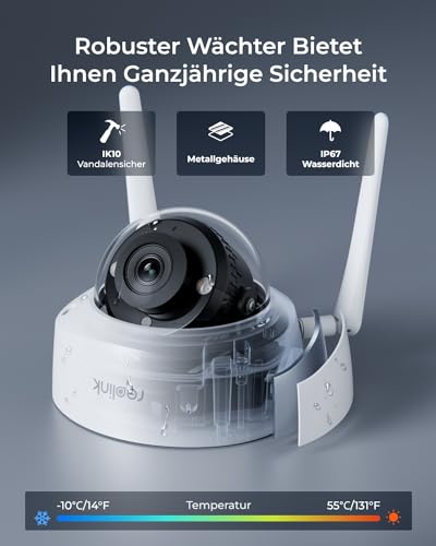 Reolink 4K Wi-Fi 6 Überwachungskamera Aussen, IK10 Vandalismusgeschützt, Farbnachtsicht, Personen-/Fahrzeug-/Tiererkennung, Zwei-Wege-Audio, Ohne PT, RLC-840WA 5