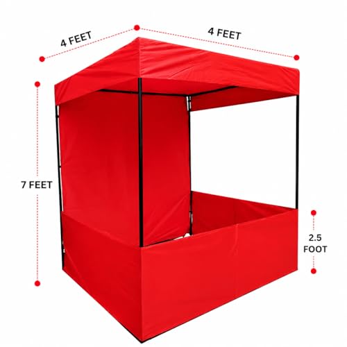 Image of Canopy Tent Portable Waterproof Demo Canopy Stall 4x4x7 Ft for Outdoor Advertising, Marketing Stall, Exhibitions - Portable Tent with UV Protection, Heavy-Duty with Carry Bag (4x4x7, Red)
