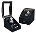 Produktbild Lindberg & Sons Uhrenbeweger und Uhrenbox für zwei Automatikuhren mit Stauraum für drei weitere Armbanduhren Schwarz Holz Kunstleder LED - UB8077blbl