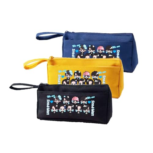 ペンケース スノーマン グッズ ペンポーチ 筆箱 収納ポーチ 目黒蓮 向井康二 渡辺翔太 ラウール 佐久間大介 応援グッズ 推し アイドル 周辺グッズ 小物入れ 文房具収納 大容量 学生 プレゼント 並行輸入 (黒)