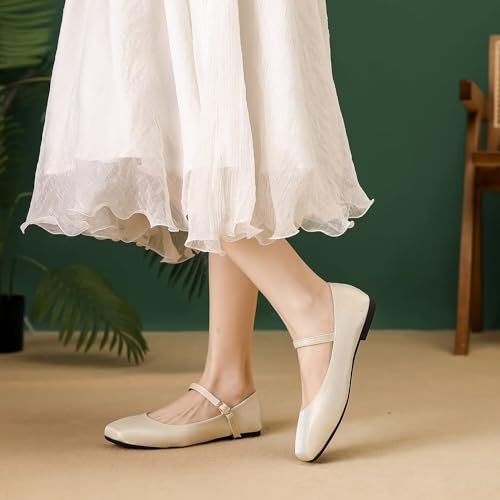 Hee grand Mary Jane Shoes for Women Comfortable Square Toe Ballet Flats with Straps Satin Dress Shoes4