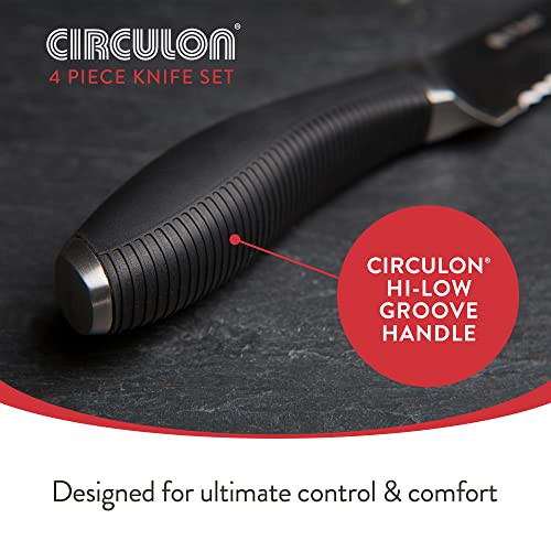 Circulon Sharp Knife Set - 4 Piece Japanese Steel Professional Kitchen Knives Set with Ergonomic Handles, Includes Santoku, Utility, Paring & Bread Knives - Image 4