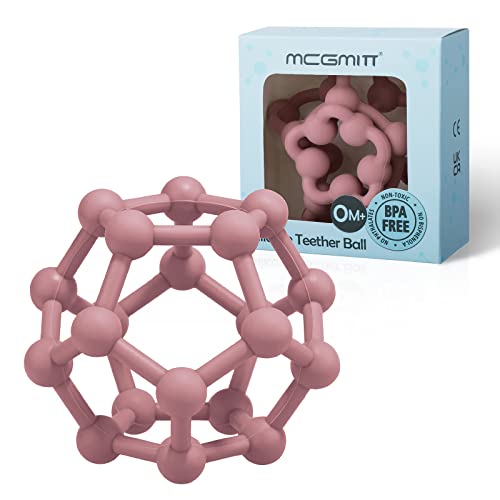 MCGMITT Greifball für Babys und Kleinkinder zum Greifen und Kauen, BPA-frei Silikon Beißring Ball Baby Greifspielzeug Sensorik Stimulation (DarkPink)