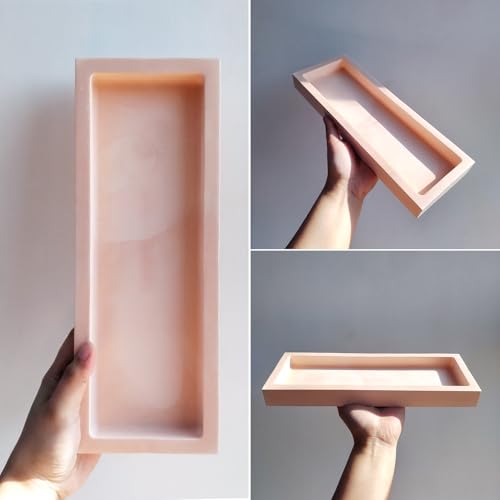 Wehous Large Rectangular Tray Mold With Edges, 12.3in Concrete Storage Container, Big Plate Candle Holder Silicone Molds for Epoxy Resin, DIY Cement Plaster Art Craft Home Decor