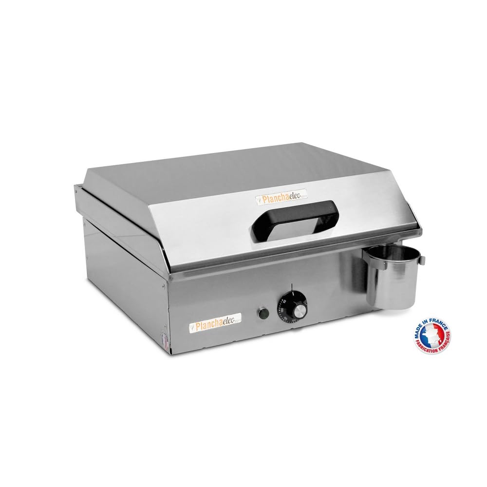 PLANCHAELEC - Pack Complet Plancha Electrique NEO E420-1800W - Chariot + Accessoires - Inox - Thermostat Réglable - 5 Personnes - Made In France - L42 X P43 X H18 cm