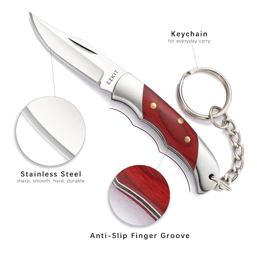 Image of Folding Pocket Knife with 1.5in D2 Stainless Steel and Wood Handle, 3.5in Total Length, Compact EDC Gear