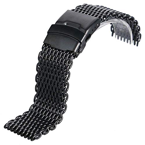 Bracelet en acier inoxydable mesh noir de 18 à 24 mm pour montre femme