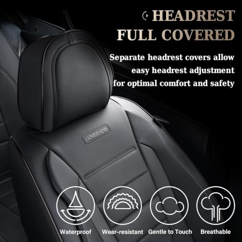 Image of Coverado Seat Covers, Car Seat Covers Front Seats, Car Seat Protector Waterproof, Car Seat Cover, Car Seat Cushion Nappa Leather, Black Seat Covers for Cars Carseat Cover Universal Fit for Most Cars