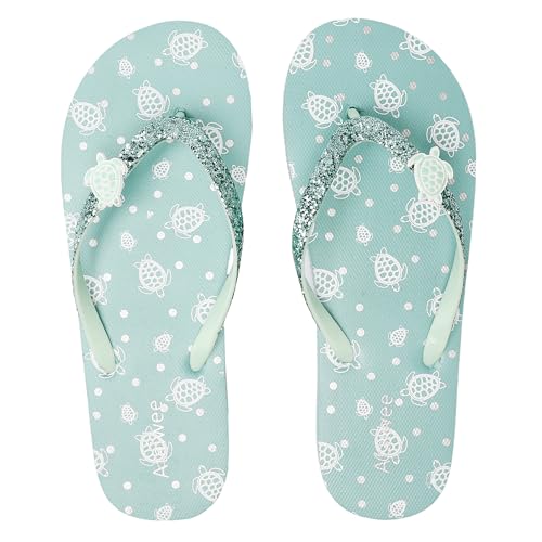 Ataiwee Girl's Flip Flops, Comfortable Pool Beach Print Cute Flip Flops For Little Kids/Big Kids.(2002001,GN/HG,5)