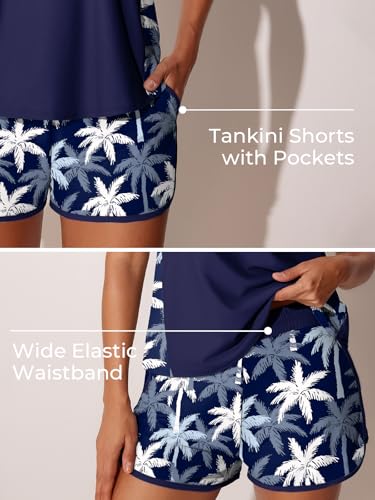 Image of Summer Mae Blouson Tankini Swimsuits for Women 2026 Tummy Control Two Piece Bathing Suits with Sporty Pockets Swim Shorts