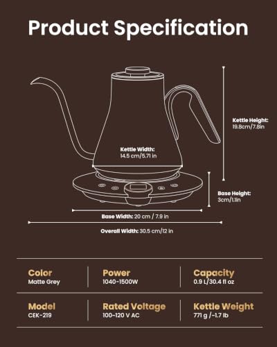 Image of INTASTING Gooseneck Electric Kettle with Precise ±1℉ Temperature Control, Wood-Accented Handle, Stainless Steel Interior, Quick Heating Pour Over Kettle for Coffee & Tea, 0.9L, Matte Grey