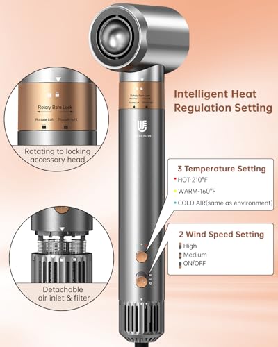 Image of Hair Dryer Brush, webeauty 5 in 1 Professional Hot Air Styling, High-Speed Negative Ionic Hair Dryer Fast Drying, Multi Hair Styler with Air Curling Iron, Volumizing, Straightening (Grey Gold)