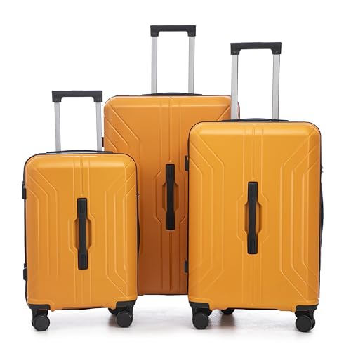 Spinner Wheel Luggage, Carry-on Luggage, 20“/24”/28” 3 pcs/set ABS Trolley Luggage, TSA Combination Lock (Black + Orange)