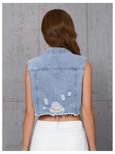 Verdusa Women's Ripped Raw Hem Sleeveless Button Up Crop Denim Vest Jean Outerwear2