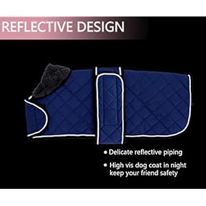 Geyecete Warm Thermal Quilted Dachshund Coat Dog Winter Coat with Warm Fleece Lining Outdoor Dog Apparel with Adjustable Bands for Medium Large Dog Blue S