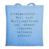 Mr. & Mrs. Panda Umhängetasche Spruch Schwimmlehrer Anfang - Geschenk, Shopper, Laptoptasche, Mermaiding, Shopping Tasche, Berufsalltag, Berufsprodukte, Schwimmen Lernen, Mentor, Schwimmausbildung