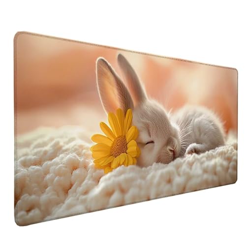 Tapis de souris rose XXL motif lapin, idée cadeau femme originale pour bureau et PC