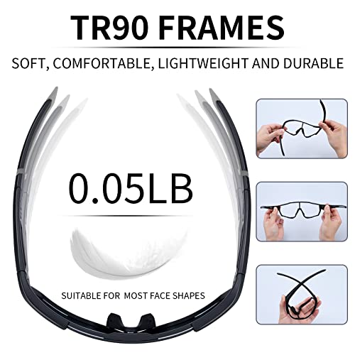 Haayot Cycling Glasses,Polarized Baseball Sunglasses For Men Women With 1 Or 5 Lenses,Sports Running Biking Fishing Sunglasses,Black Silver #TOP2