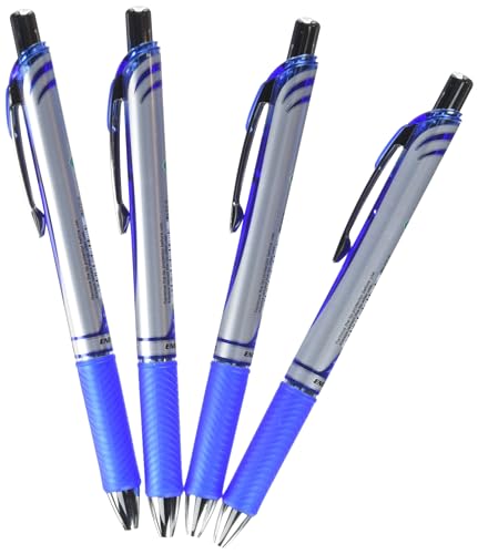 Pentel Energel BL77, Roller encre gel rétractable pointe moyenne 0,7 mm, Bleu, Paquet de 4
