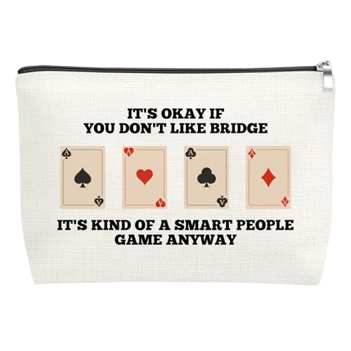 Bridge Player Gift Funny Bridge Game Makeup Bag for Women Friend Card Game Lover Gift Bridges Lover Cosmetic Bag Gifts for Poker Players Christmas Birthday Gifts Travel Zipper Pouch