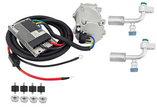 Meiclics Universal Electric A/C Compressor Kit 12V DC Replacement Automotive Air Conditioner Compressor with External Control Panel Core Compatible with RVs, Campers, Trucks and Buses for R134a