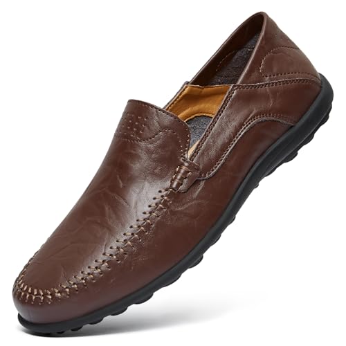 Image of Go Tour Men's Premium Genuine Leather Casual Slip on Loafers Breathable Driving Shoes Fashion Slipper