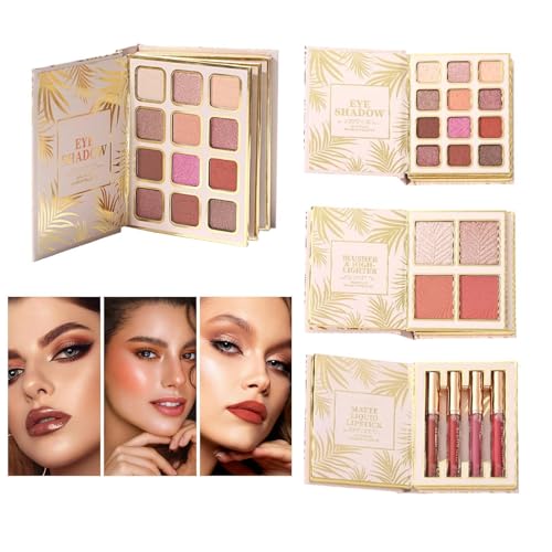 Paleta de sombras de ojos de 12 colores con purpurina colorete y pintalabios en formato libro