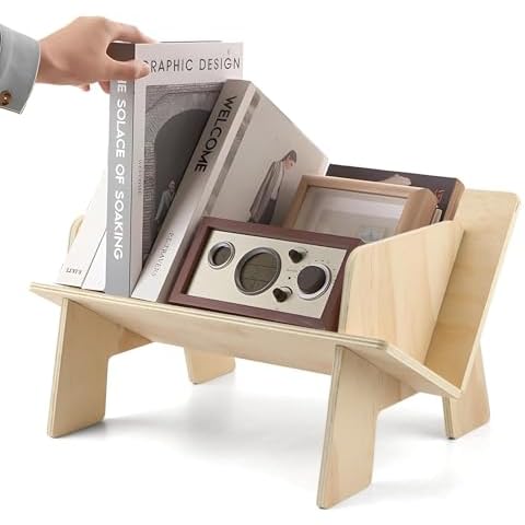 homfanseec Wooden Tabletop Bookshelf, Tabletop Mini Bookcase Desk Storage Magazine Holder CD Rack, Desk Book Organizer in Living Room Office Bedroom Cover