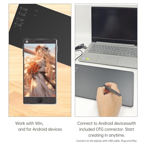 Tableta gráfica LICAEVEY para dibujo digital, área activa con 16384 niveles de sensibilidad a la presión y 8 teclas de acceso rápido, compatible con Windows y macOS para artistas digitales, diseñadores y estudiantes (modelo P5) miniatura 4