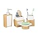 Relaxdays Accessoires salle de bain bambou céramique Set 4 pièces distributeur savon gobelet brosse à dent, nature blanc