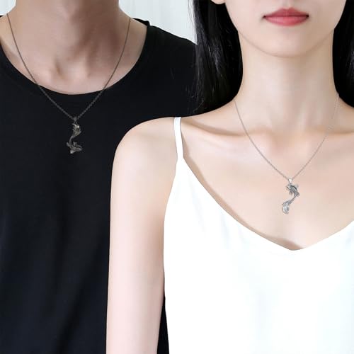 OHAYOO Koi Matching Necklace for Couples Sterling Silver Yin Yang Necklace Set Koi Fish Jewelry for Women Men2