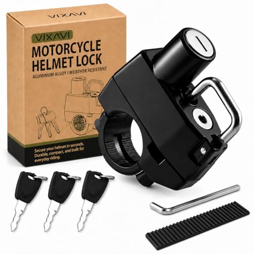 VIXAVI Motorcycle Helmet Lock - Universal Black Aluminum Alloy Helmet Lock with 3 Keys Motorcycle Accessories Helmet Lock Motorcycle Easy Install with Tool for Motorcycles Scooters E-Bikes