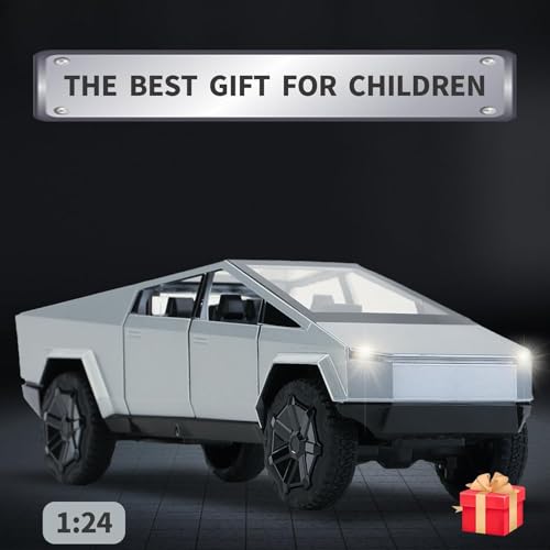Image of 1 /24 Tesla Cybertruck Diecast Metal Toy Truck with Lights and Sounds, Mini Vehicle for Boys Ages 3 and Up, Realistic Design, Fun Educational Play, for Kids and Collectors (Silver)