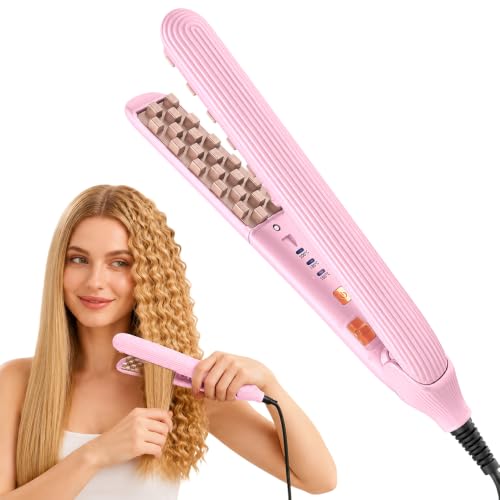 Image of Hair Crimpers for Women, Hair Volumizing Crimping Iron with 3 Gear Setting, Fast Heating Hair Crimping Tool for Root Volumizing, 20 Million Negative Ion Ceramic Plate for Long-Lasting Root, Pink