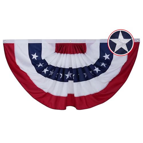 Flagolden American Bunting Flags Outdoor 3X6 Ft, Heavy Duty Embroidered Flag Buntings For Outside Use, Patriotic Bunting Banner Us Pleated For 4Th Of July 250Th Anniversary