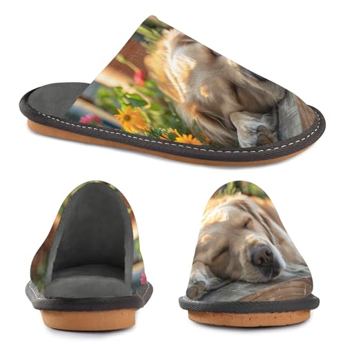 senya Golden Retriever Sleeping Fuzzy Slippers Soft Home Bedroom Slippers for Women Men House Shoes4