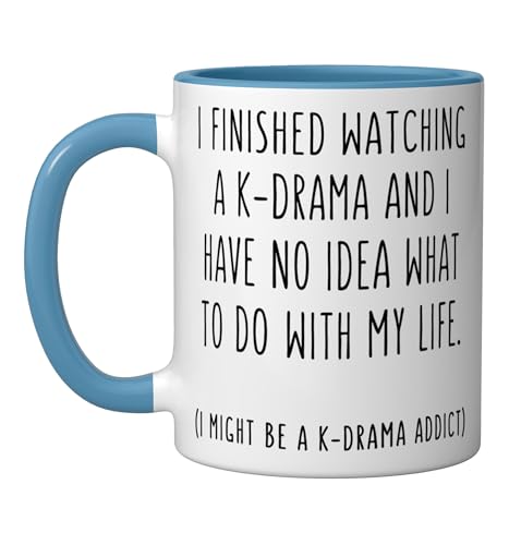 K-Drama Fan, Korean Drama Fan Ceramic Mug, Blue/White