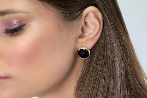 Boucles d'oreilles onyx noir anti irritation avec clous dorés
