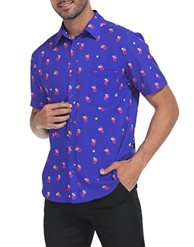 Lrd Men's Novelty Casual Button Down Shirt Short Sleeve Hawaiian Dress Shirts Transfusion - L #TOP3