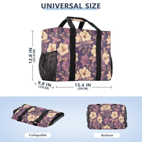 linqin Hibiscus Florals Utility Bag for Trunk Canvas Collapsable Reusable Bags for Groceries Water Resistant for Car3
